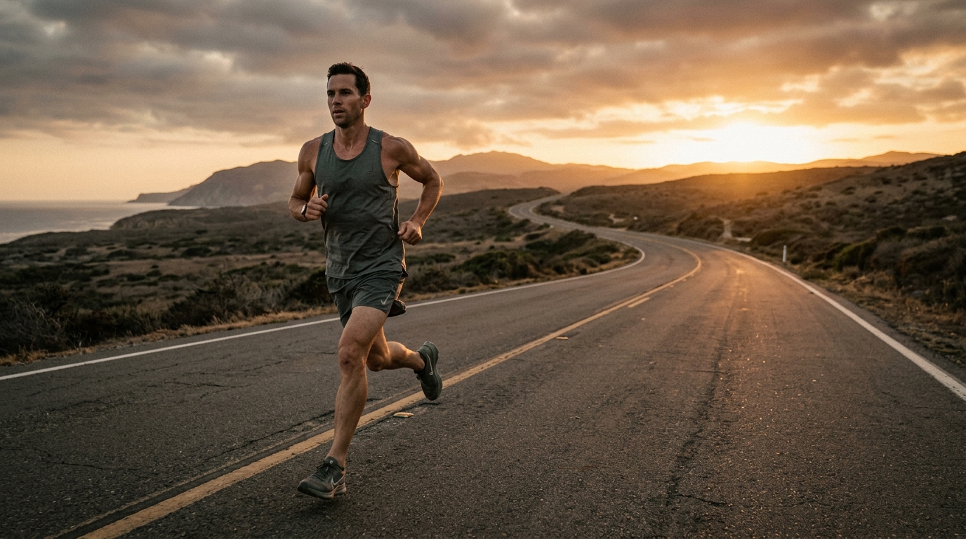 Athlete running at golden hour